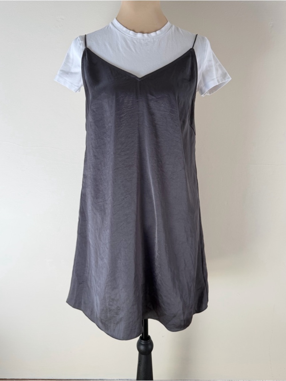 Wilfred Free Gray Satin Slip Mini Dress Strappy Minimalist Size Small
